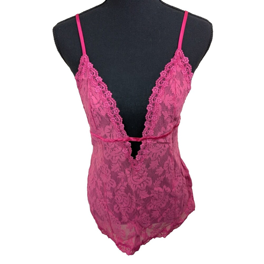 Victoria's Secret Vintage Tank Top Lingerie Pink Nylon Sheer Floral Y2K Medium